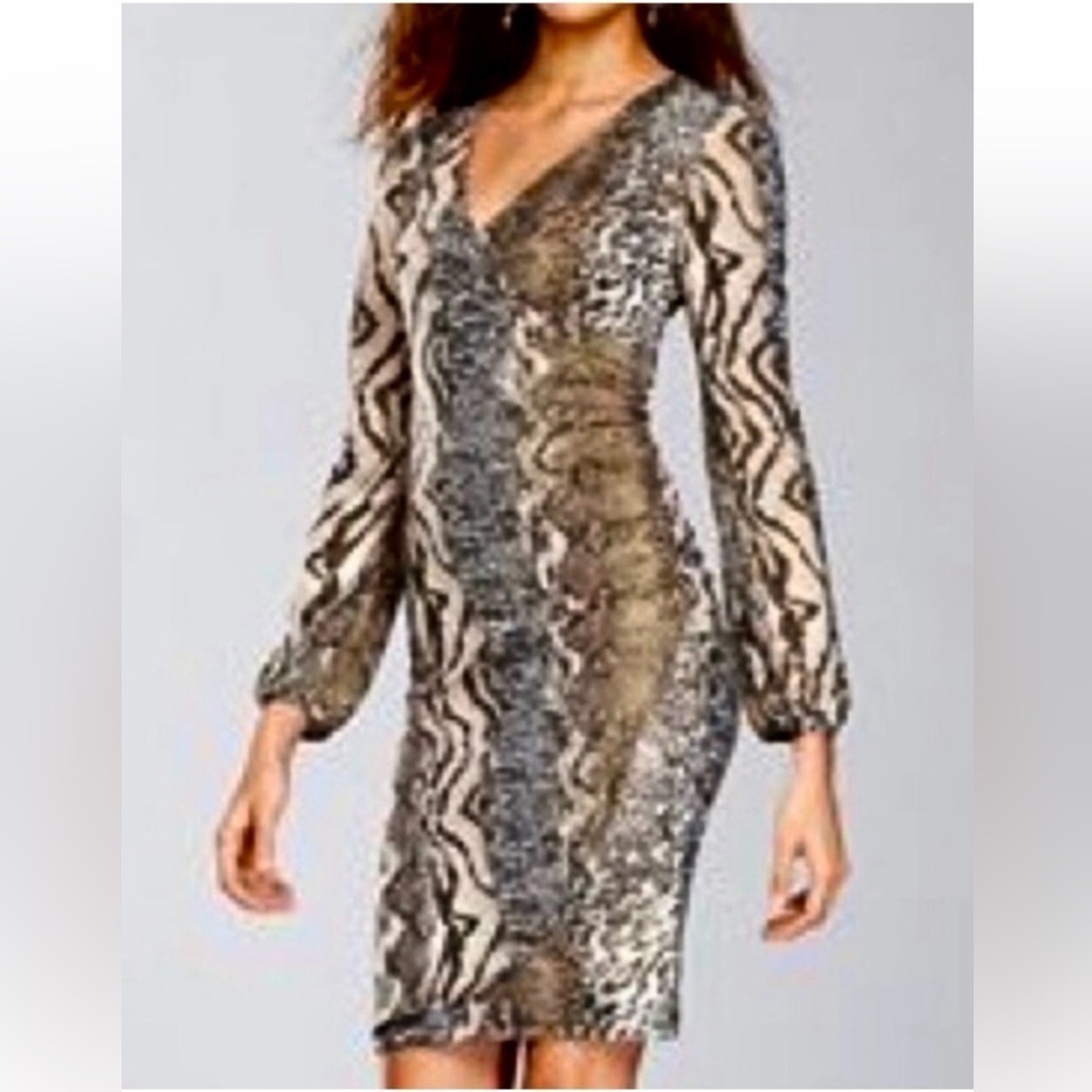 INC International Concepts Animal Print Long Sleeve Dress Size Large E64